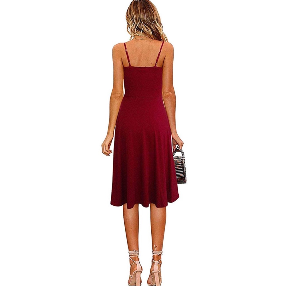 Solid color button down midi dress with pockets - Picture 2 of 6